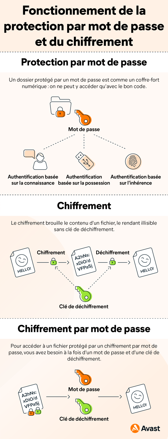 Différences entre les fichiers protégés par un mot de passe, les fichiers chiffrés et les fichiers chiffrés par un mot de passe.