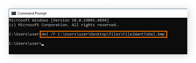 Suppression de fichiers dans l’invite de commande Windows.