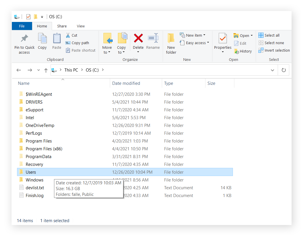 Find your "Users" folder from your C Drive and select your username.
