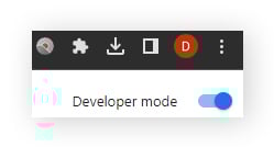 Ativação do modo de desenvolvedor no gerenciador de extensões do Chrome