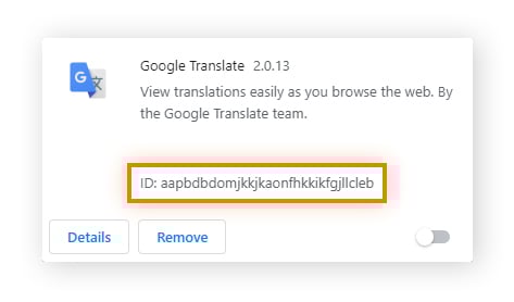 A extensão do Google Translate, conforme visualizada no modo Desenvolvedor