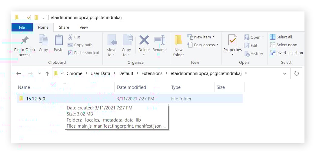 Use o número de versão para ver a qual aplicativo a extensão pertence.