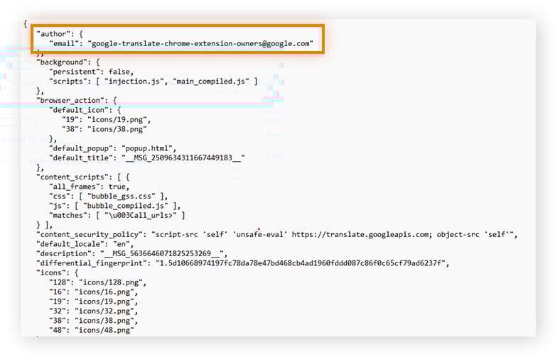 Arquivo .JSON do Google Tradutor aberto no Bloco de Notas