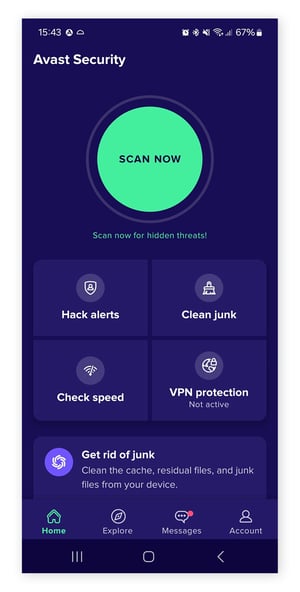 To remove spyware from your Android, start by running a scan on Avast Mobile Security.