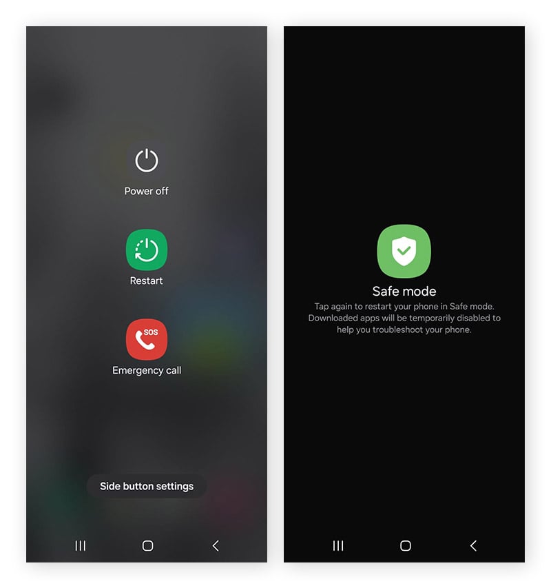 Restarting an Android phone into Safe mode.