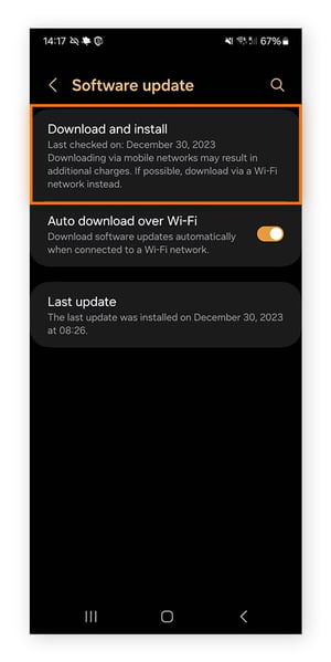 Checking for software updates on Android.