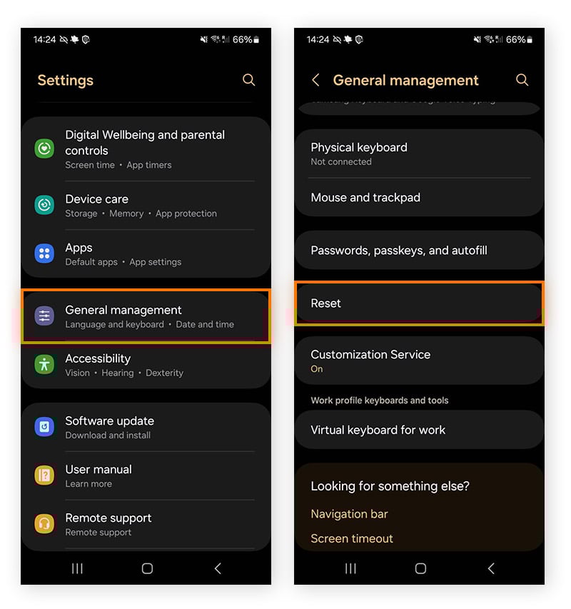  Opening reset settings on Android.