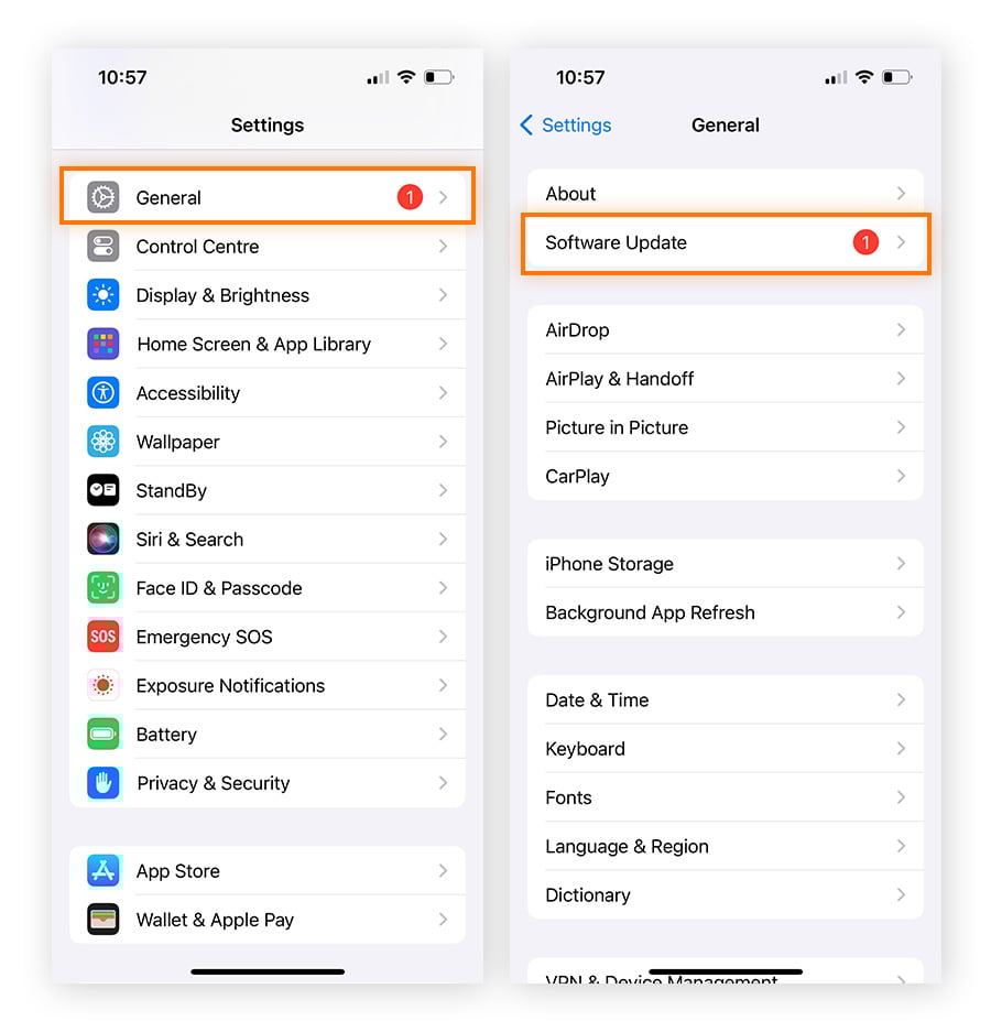 Accessing the Software Update option within the General section of iPhone Settings.