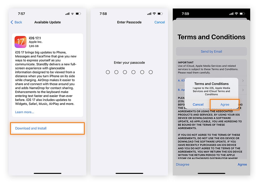 The process for downloading and installing an iOS update for iPhone.