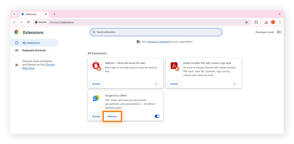 Looking at your Chrome extension for potential browser hijackers.