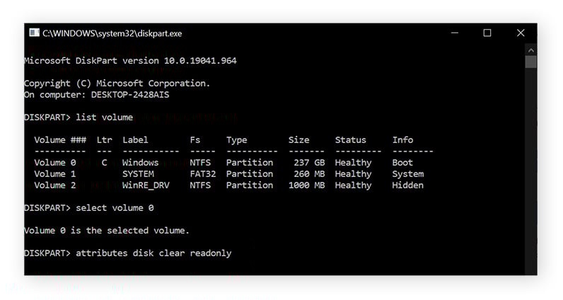 Selecting your home drive in Windows 10 so CHKDSK can scan it.