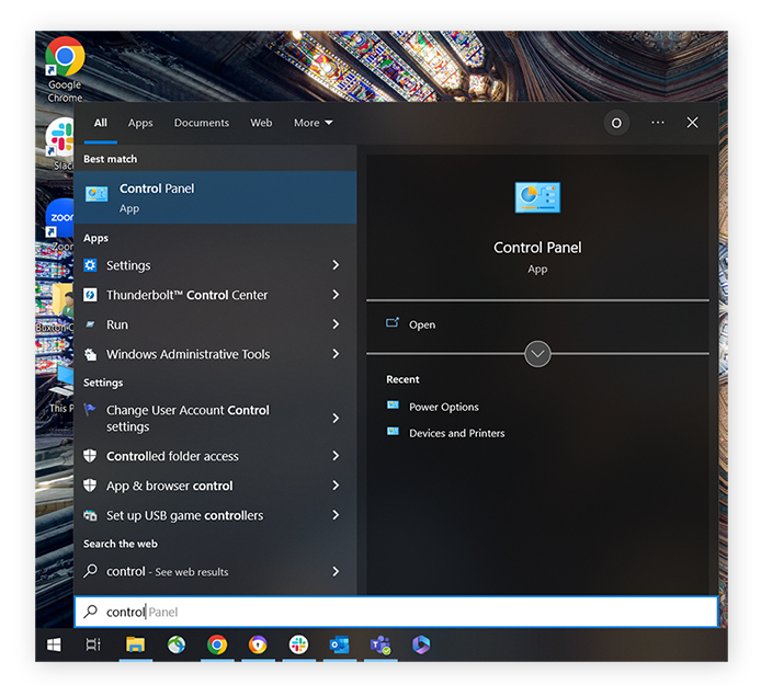 Open Windows Start > Control Panel to start the process of changing your default browser to Chrome on Windows.