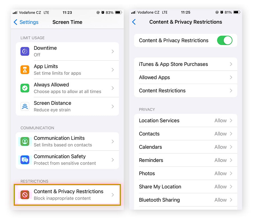 Enabling Content and Privacy Restrictions in iOS 17.