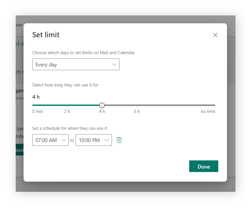 Fixer une limite de temps maximale pour une application dans les paramètres de contrôle parental de Microsoft.