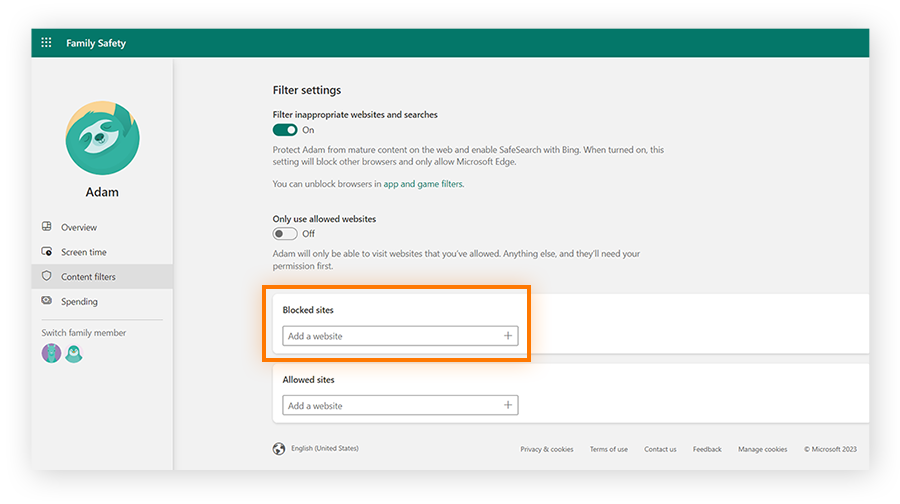 Bloquer des sites Web avec le contrôle parental de Microsoft.