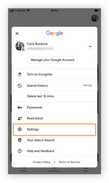 Role para baixo até Configurações para localizar a opção do SafeSearch.