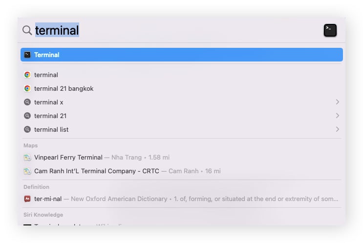 Öffnen Sie Terminal auf dem Mac, um versteckte Dateien einzublenden.