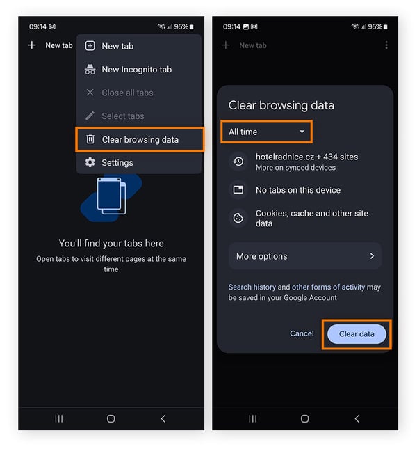 Löschen des Cache im Mobil-Browser unter Android.