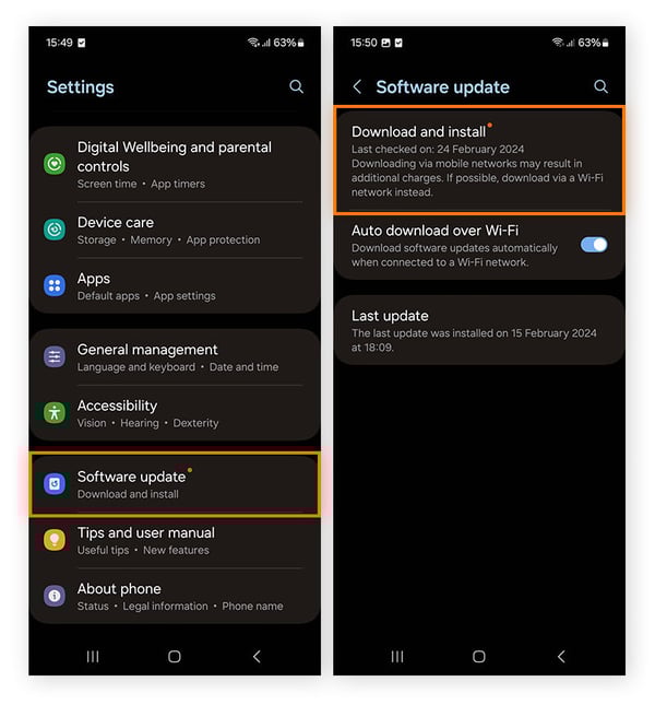 Instalar actualizaciones de software para mejorar el rendimiento y la seguridad en un teléfono Android.
