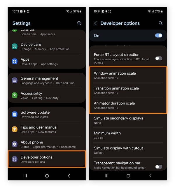  Deaktivieren der einzelnen Animationsoptionen zur Beschleunigung eines Android-Smartphones.