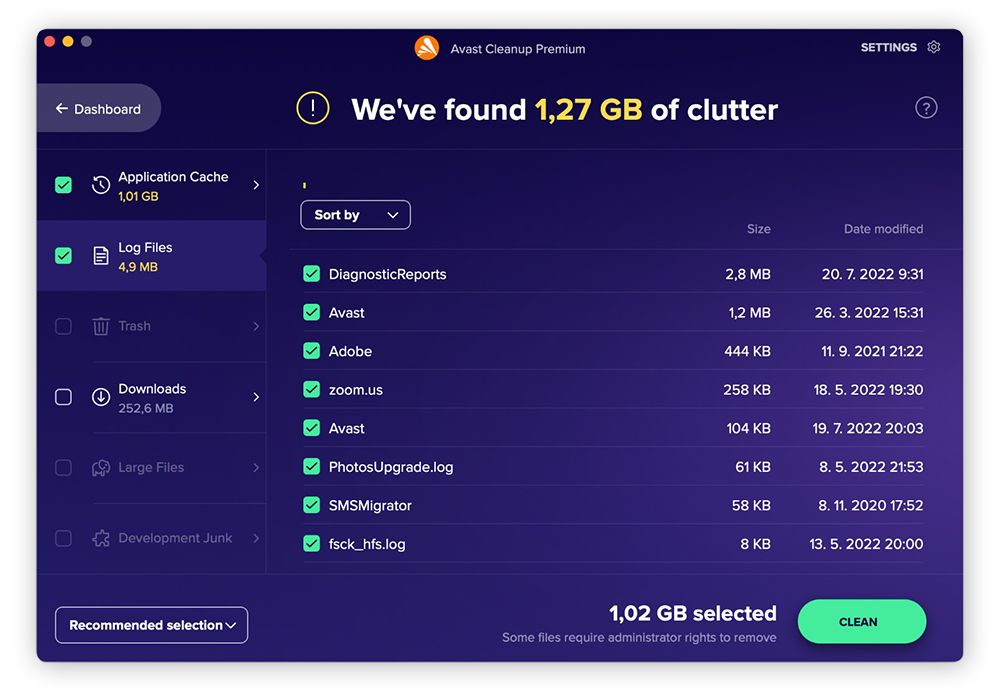 Avast Cleanup para Mac elimina los archivos basura, los duplicados y otros residuos.