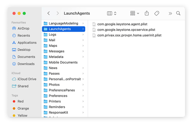 Check for hidden startup items in the Library.