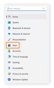 La partie gauche du menu des paramètres, Applications, est encerclée.