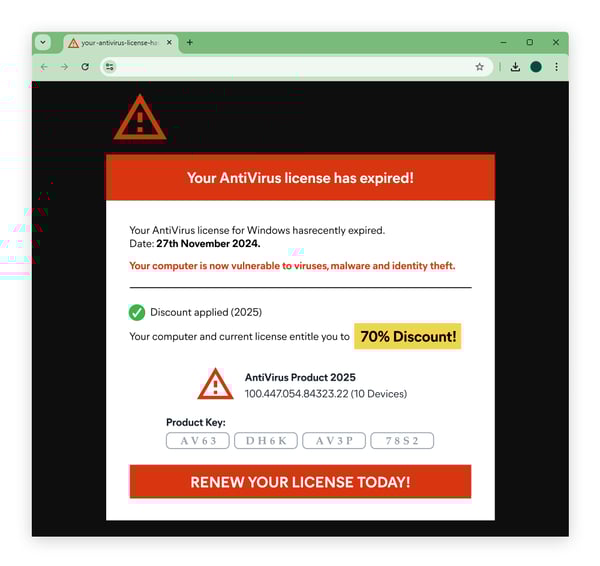 Ein gefälschtes Viren-Popup, das eine echte Benachrichtigung imitiert.