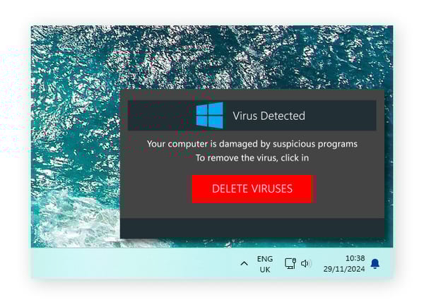 Fake-Virenwarnung in der Windows-Taskleiste