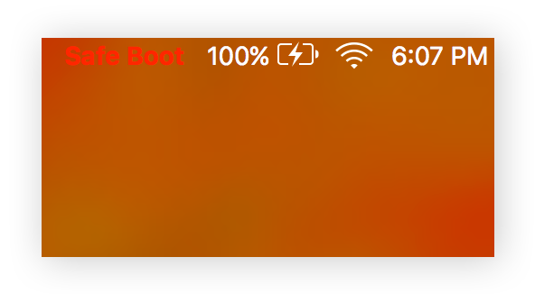 La mention « Mode sans échec » s’affiche normalement en rouge dans la barre de menus supérieure de votre Mac.