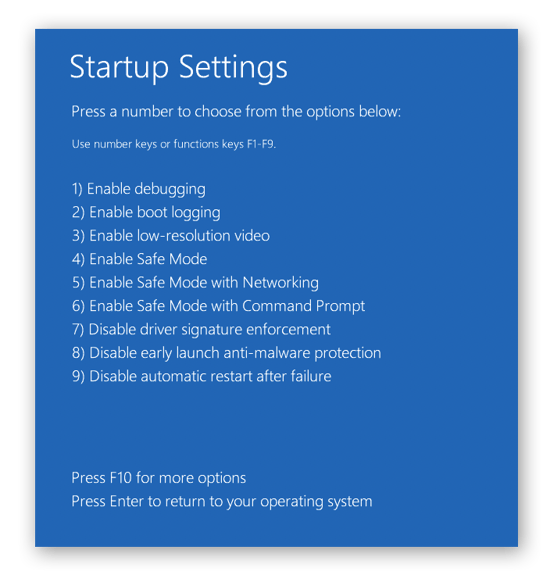 Bildschirm mit Windows-Starteinstellungen.