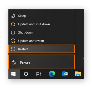 Ein/Aus-Optionen für Windows 10.