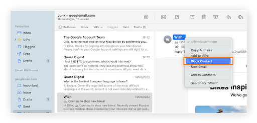 Blockieren eines Spam-Absenders in der Mail-App von Apple