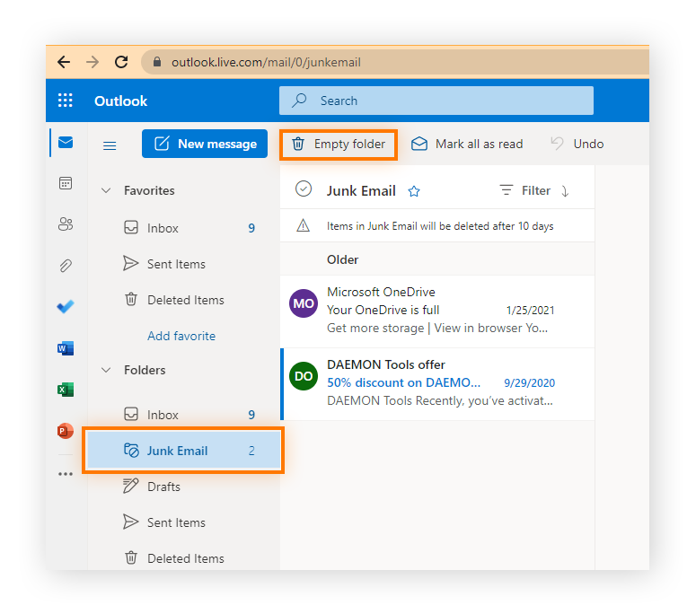 Löschen von Junk-E-Mails in Outlook