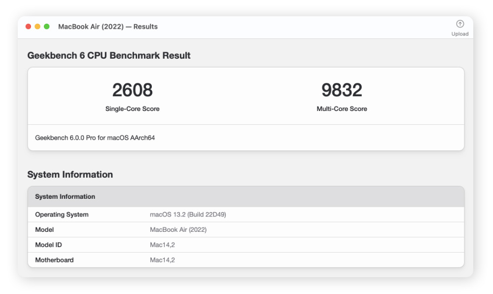 Verwendung von Geekbench zum Testen der Leistung eines Mac.