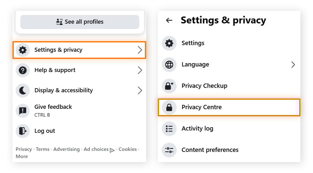 Settings & privacy options within the account profile window.