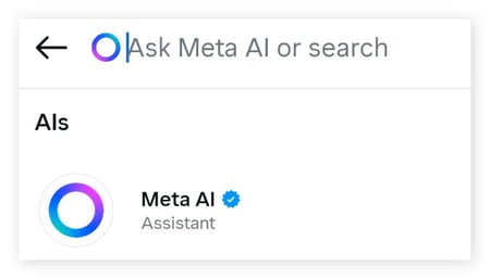 Blue Meta AI icon appears in the search bar.