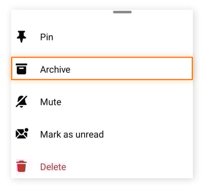 Archive and delete options appear when the AI chat is long-pressed.