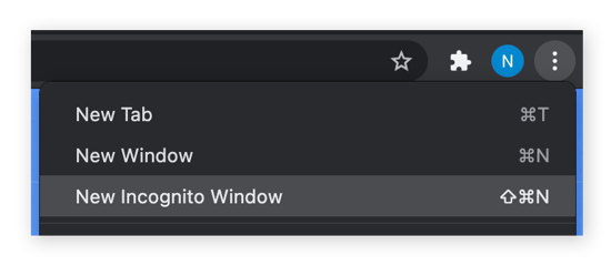 Ouverture du mode Incognito dans Google Chrome.