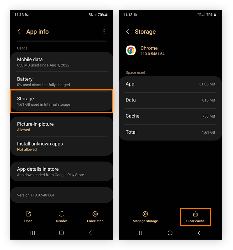 Suppression du cache des applications Android via les paramètres Android.