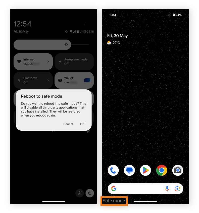 Screenshot of a phone in safe mode.