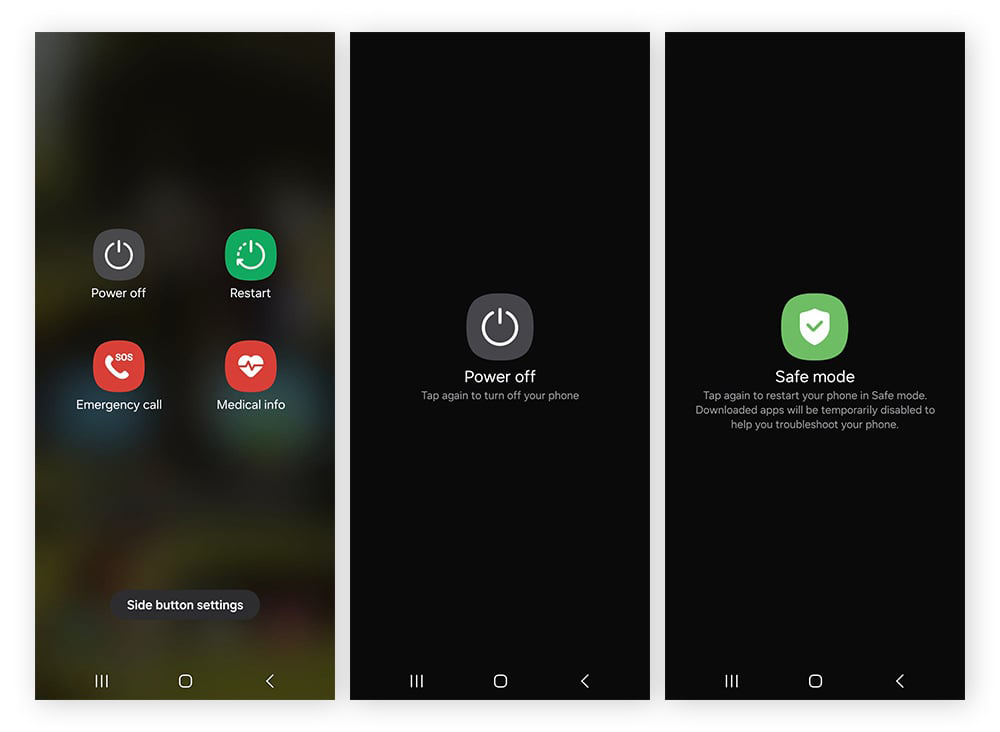 Restarting in Safe Mode on a Samsung phone.