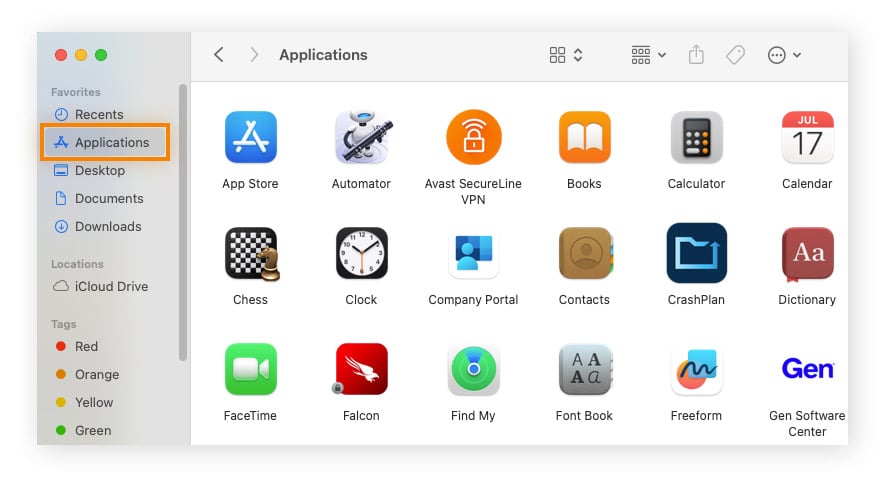 Le dossier Applications dans macOS Sonoma.