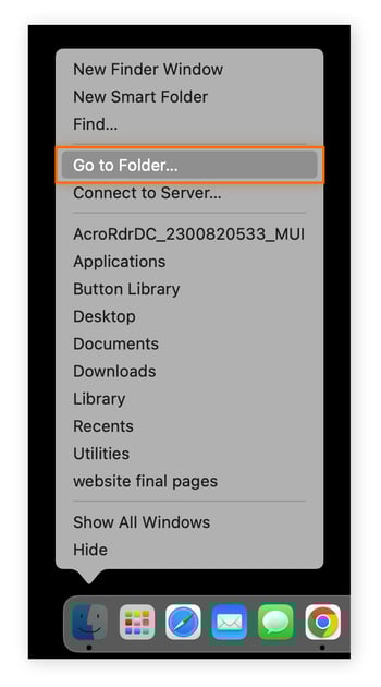 Accès à Aller au dossier depuis le menu du Finder sur macOS Sonoma.