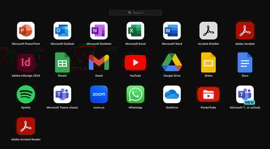 Accès à une liste d’applications sur le LaunchPad de macOS Sonoma.