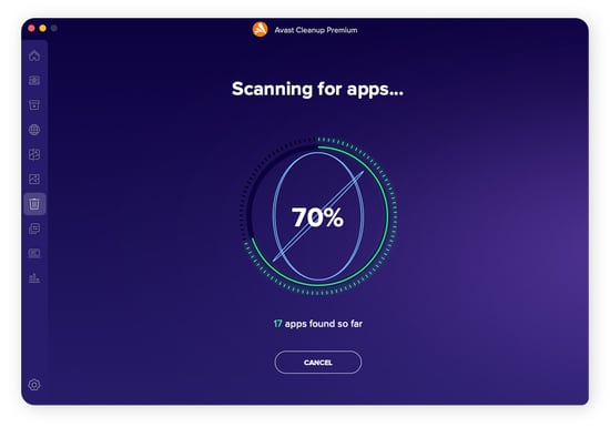 Avast Cleanup analizará el equipo y encontrará rápidamente todas sus aplicaciones.