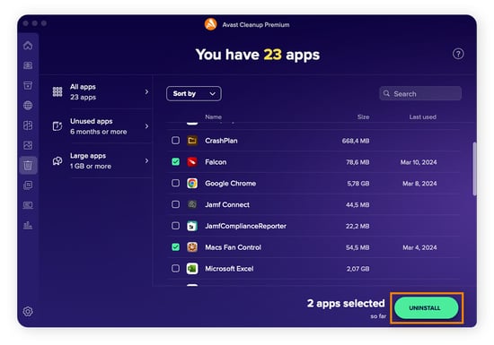 Cochez la case en regard de chaque application que vous souhaitez supprimer, puis cliquez sur Désinstaller.