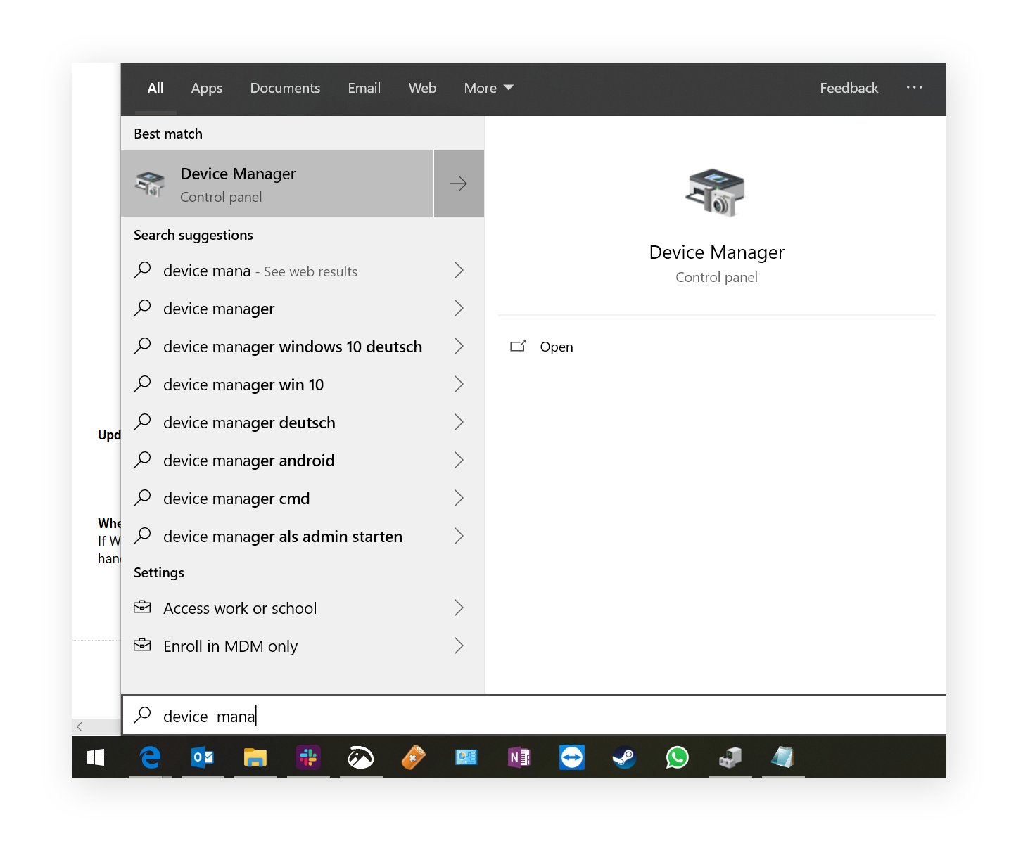 Abertura do Gerenciador de Dispositivos no Windows 10