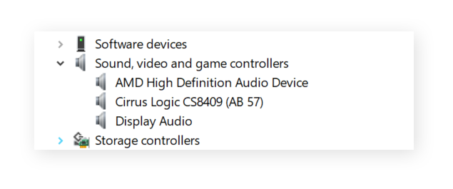 Gerenciador de dispositivos mostrando drivers de áudio