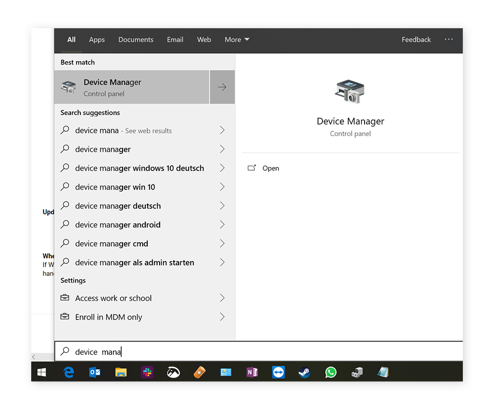To update your graphics driver on Windows 10, start by navigating to Device Manager.